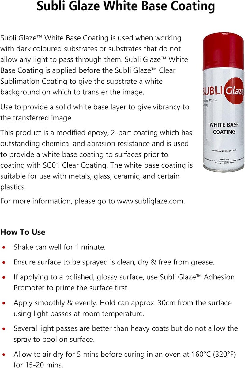 Heat Transfer Source White Base Coating Subli Glaze is the only do-it-yourself sublimation coating solution designed to enable sublimation decoration on a wide range of surfaces - Image 1
